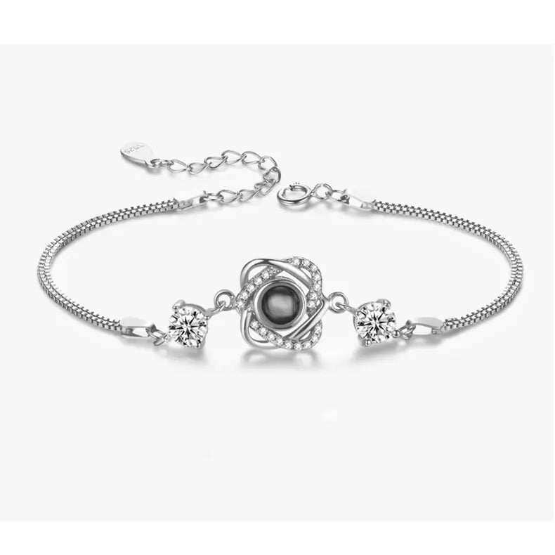 Silver Double Heart Projection Bracelet for Ladies