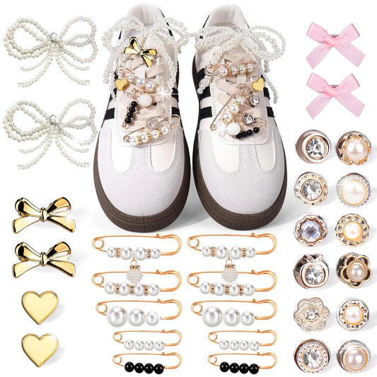 Mity rain 30PCS Shoe Charms for Sneakers - Shoe Lace Charms Contain Bows/Clips/Pins/Jewelry Shoe Decoration Charms and Shoe Jewelry for Sneakers