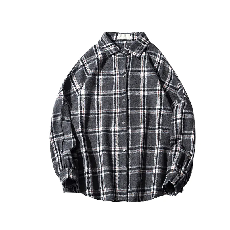 Vintage Plaid Wool Shirt Jacket for Men (Spring/Fall)