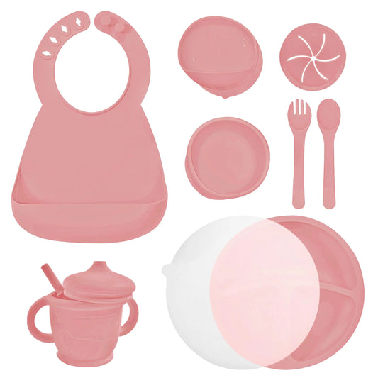 baby led weaning supplies|baby feeding set|suction plates for baby|feeding toddler plates and bowls set|silicone baby feeding set toddler utensils | baby sippy cups 6-12 months (Crystal Rose)