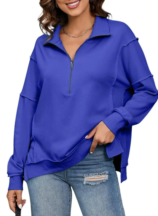 BLENCOT Women Long Sleeve Trendy Tops for Women Oversized Sweatshirts Junior Clothes Lightweight Half Zip Pullover Comfy Workout Blue X-Large