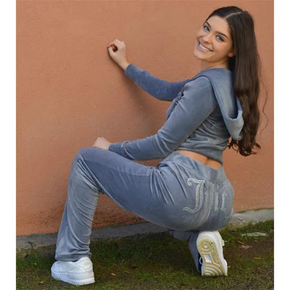 2022 Autumn Winter Fashion Rhinestone Velour Tracksuit
