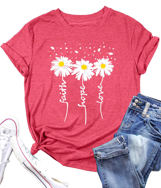 LAZYCHILD Womens Graphic Tees Sunflower Shirts Vintage Flower Graphic Tees Shirts Inspirational Tees Casual Faith Shirt Tops