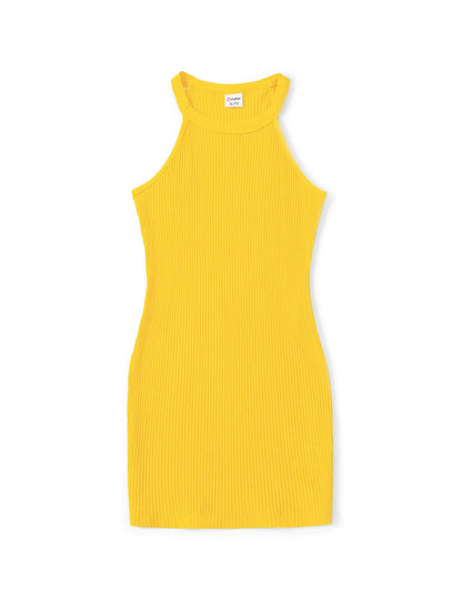 PATPAT Girls Sleeveless Bodycon Dress Halter Neck Pencil Cami Midi Basi Dresses Flecked Yellow 5-6 Years