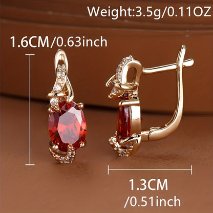 18K Gold Plated Blue Stone Stud Earrings Trendy Women Round Oval Cut White Blue Red Pink Stone Drop Earrings Anniversary Claw Earrings Jewelry