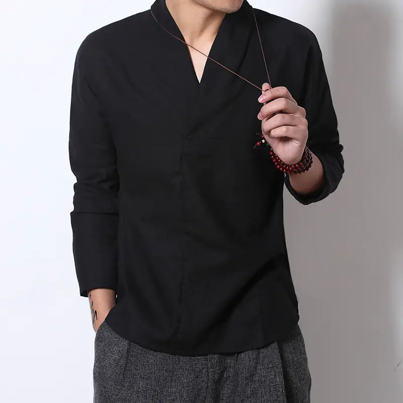 Linen Shirt for Men, Loose Long Sleeve Zen Tee