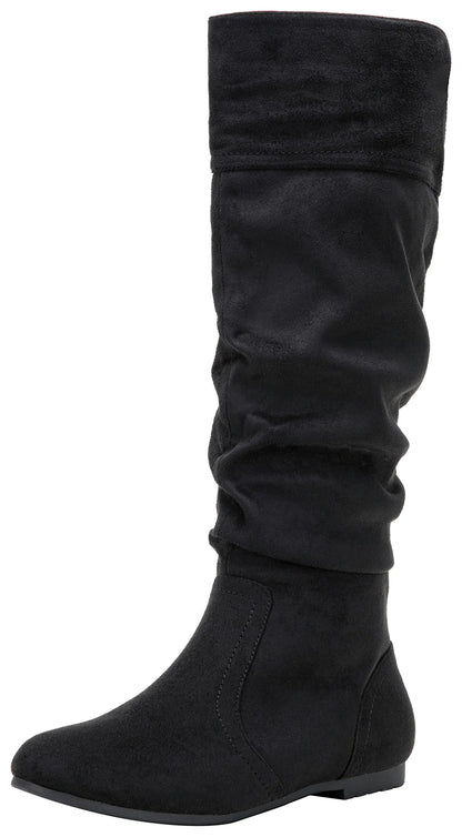 Jeossy Womens 9601 Knee High Boots Tall Slouch Boots Black Suede Size 10 US-with Inside Zipper(DJY9601 Black 10)