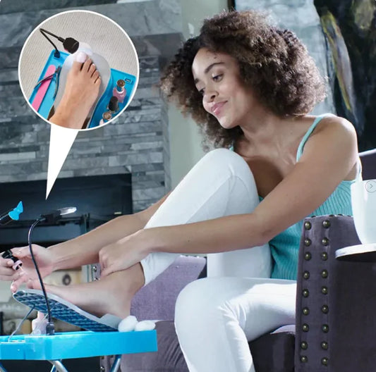 Adjustable Home Nail Pedal Stand with LED Lamp & Fan for Manicure & Pedicure (Blue)