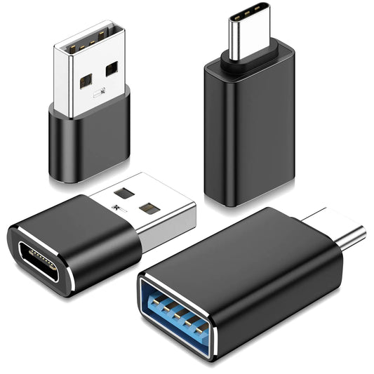 NZGEY 4 Pack-USB to USB C Adapter & USB C to USB Adapter [Fit Side-by-Side] Type C to USB 3.0 AdapterCharger OTG Converter for MacBookfor iPhone 15 Pro Max PlusGalaxyfor Apple Watch (Black)