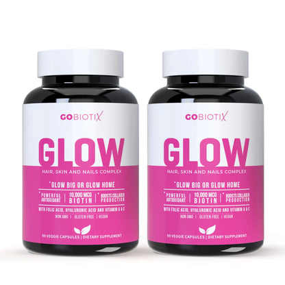 Glow Vitamins - Hair Skin and Nails Multivitamin Supplement - 10000mcg Biotin Pills with Hyaluronic Acid Folate Iron Magnesium and Zinc - Boosts Collagen Production Hair Growth 180 Capsules