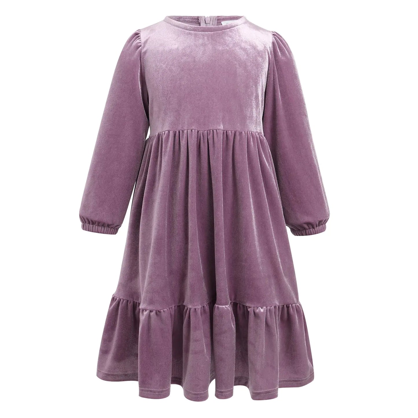 IDOPIP Toddler Baby Girls Velvet Tutu Dress Fall Winter Long Sleeve Princess Birthday Party Christmas Dresses Kids Pageant Wedding Communion Gown Vintage Ruffle Casual Holiday Outfit Purple 5-6 Years