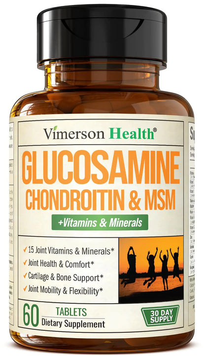 Glucosamine Chondroitin MSM Joint Support Supplement with Glucosamine Sulfate 1000 mg Plus 15 Nourishing Joint Vitamins - Joint Health Chondroitin Sulfate MSM Supplement for Women and Men - 60 Tablets