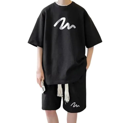 Men's Oversized Waffle Tracksuit with Shorts Set