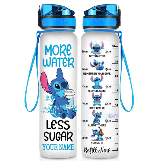 Custom Stitch Water Track Bottle 32 Oz More Water Less Sugar Stitch Water Bottle Stitch Gift For Women Girls Motivational Insulated Gifts For Family Birthday Gifts