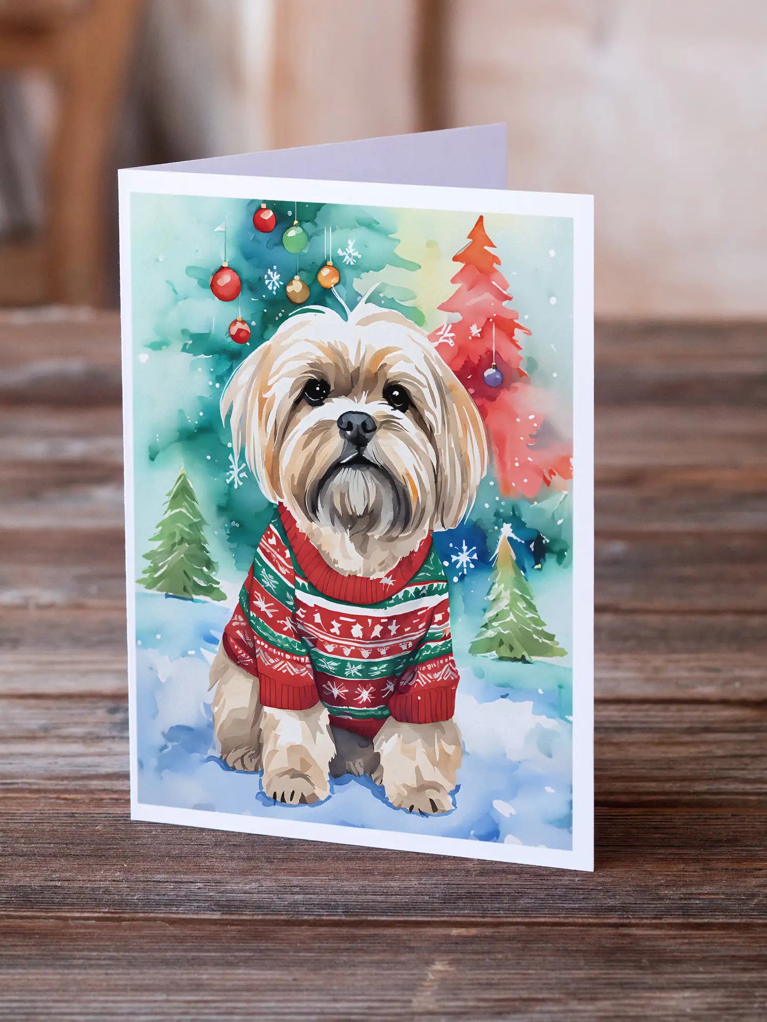 Lhasa Apso Christmas Greeting Cards Pack of 8