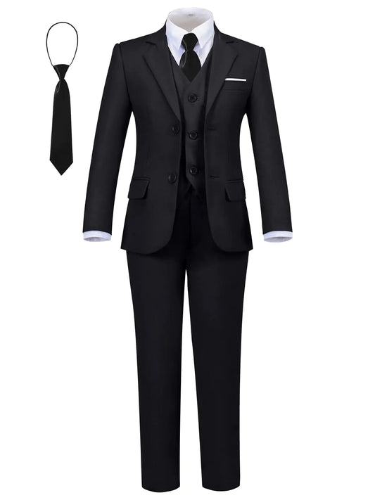 Boys Suits Slim Fit 5 Piece Boys Formal Suit Set Slim Fit Boy Suit Wedding Suit Ring Bearer Suit Black Size 5