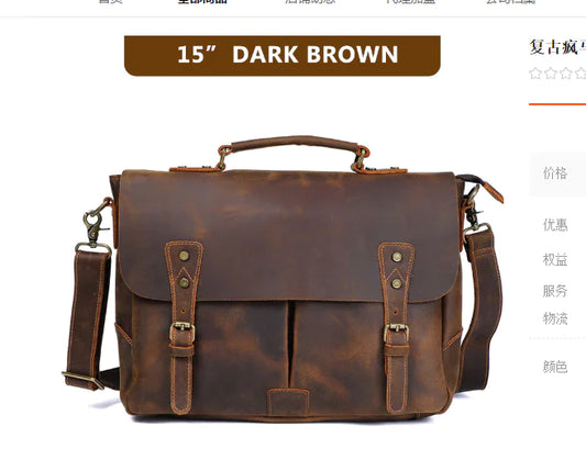 Leather Portable Men's Briefcase Satchel