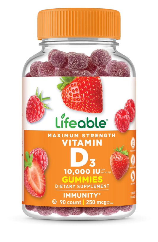 Lifeable Vitamin D3 10000IU | Great Tasting Bone Strength Supplements | Vitamin D3 Gummies for Bone Health | Vitamin D Gummies for Adults Men Women | 90 Gummies