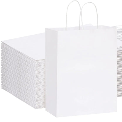 OUTUXED 100pcs White Gift Bags 10x5x13 Large Paper Gift Bags Kraft Paper Bags with Handles Bulk Shopping Bags Retail Bags for Small Business Birthday Wedding Party Favor Bags Merchandise Bags