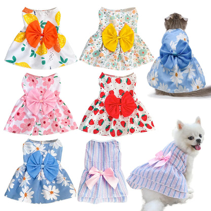 KATOLK 6 Pieces Dog Dresses for Small Dogs Girls Cute Princess Puppy Kitten Dog Dresses with Flowers and Bowknot for Pet Dogs Cats Small Dog Outfits Female Pet Skirts Clothes for Chihuahua Yorkies
