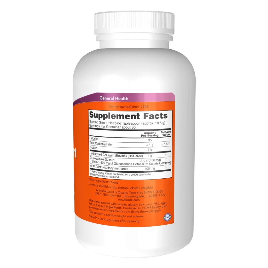 Supplements, Collagen Joint Support™ Powder with Beef Gelatin, Glucosamine Sulfate and MSM, 11-Ounce
