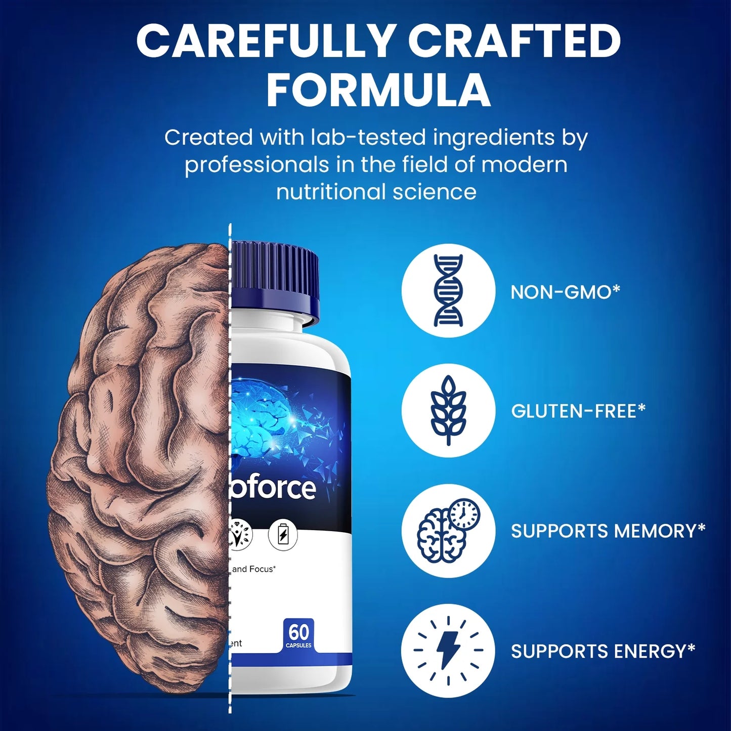 Memoforce Brain Capsules -  Pills All-Natural Supplements, Memory and Focus Support, 5 Pack, 300 Capsules