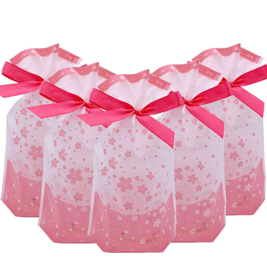 VIFOME Treat Bags24pcs Party Favor Bags Pink Gift Bags Sakura Bags Plastic Drawstring Bags Flower Candy Goodies Bags Gift Wrapping Package