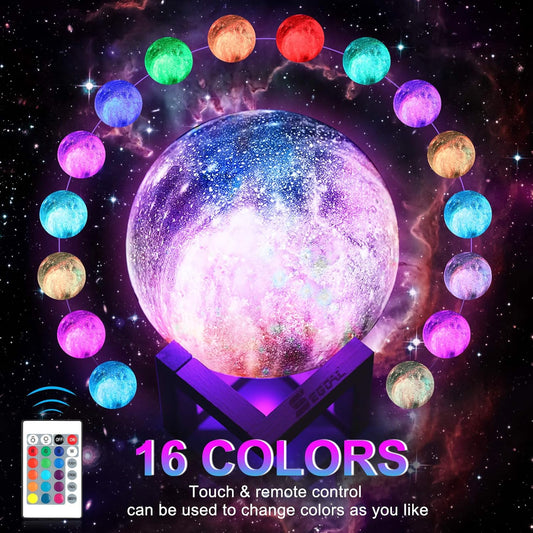 3D Moon Lamp 5.9 Inch with 16 LED Colors, Touch & Remote Control, Galaxy Night Light for Women – Ideal Birthday Gift, Decorative Lamp for Home Decор