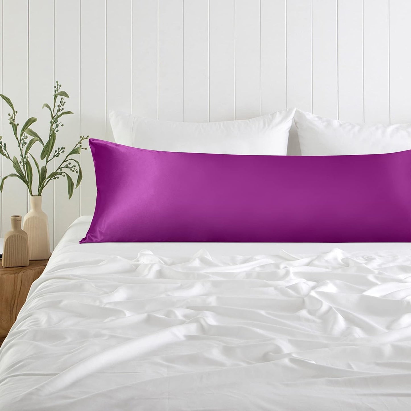 Body Silk Satin Pillowcase for Hair and Skin, Silky Soft and Luxurious Bedding Pillow Case with Envelope Closure, 20X54 Inches, Purple