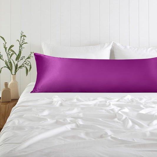 Body Silk Satin Pillowcase for Hair and Skin, Silky Soft and Luxurious Bedding Pillow Case with Envelope Closure, 20X54 Inches, Purple
