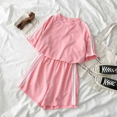 Chic Women's Casual Sportswear Set - Short Sleeve & Shorts