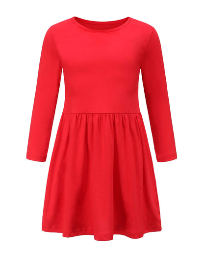 Girls Long Sleeve Dress for Kids Girls Casual Dresses Twirly A Line Skater Dress for School Party Red Size 8/6-8