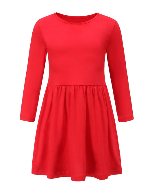 Girls Long Sleeve Dress for Kids Girls Casual Dresses Twirly A Line Skater Dress for School Party Red Size 8/6-8
