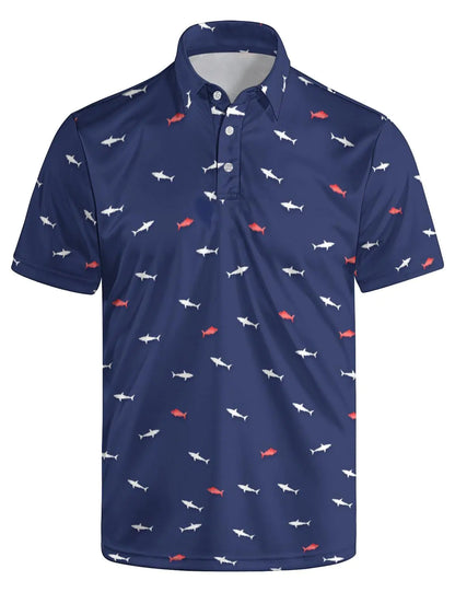 GDEVIG Mens Funny Polo Shirts Shark Fish Golf Shirts Short Sleeve Moisture Wicking Quick-Dry Business Casual Shirt for Men