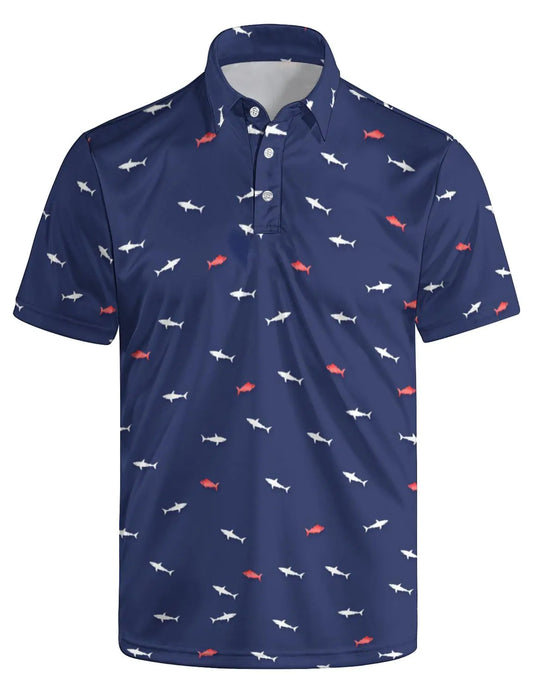 GDEVIG Mens Funny Polo Shirts Shark Fish Golf Shirts Short Sleeve Moisture Wicking Quick-Dry Business Casual Shirt for Men