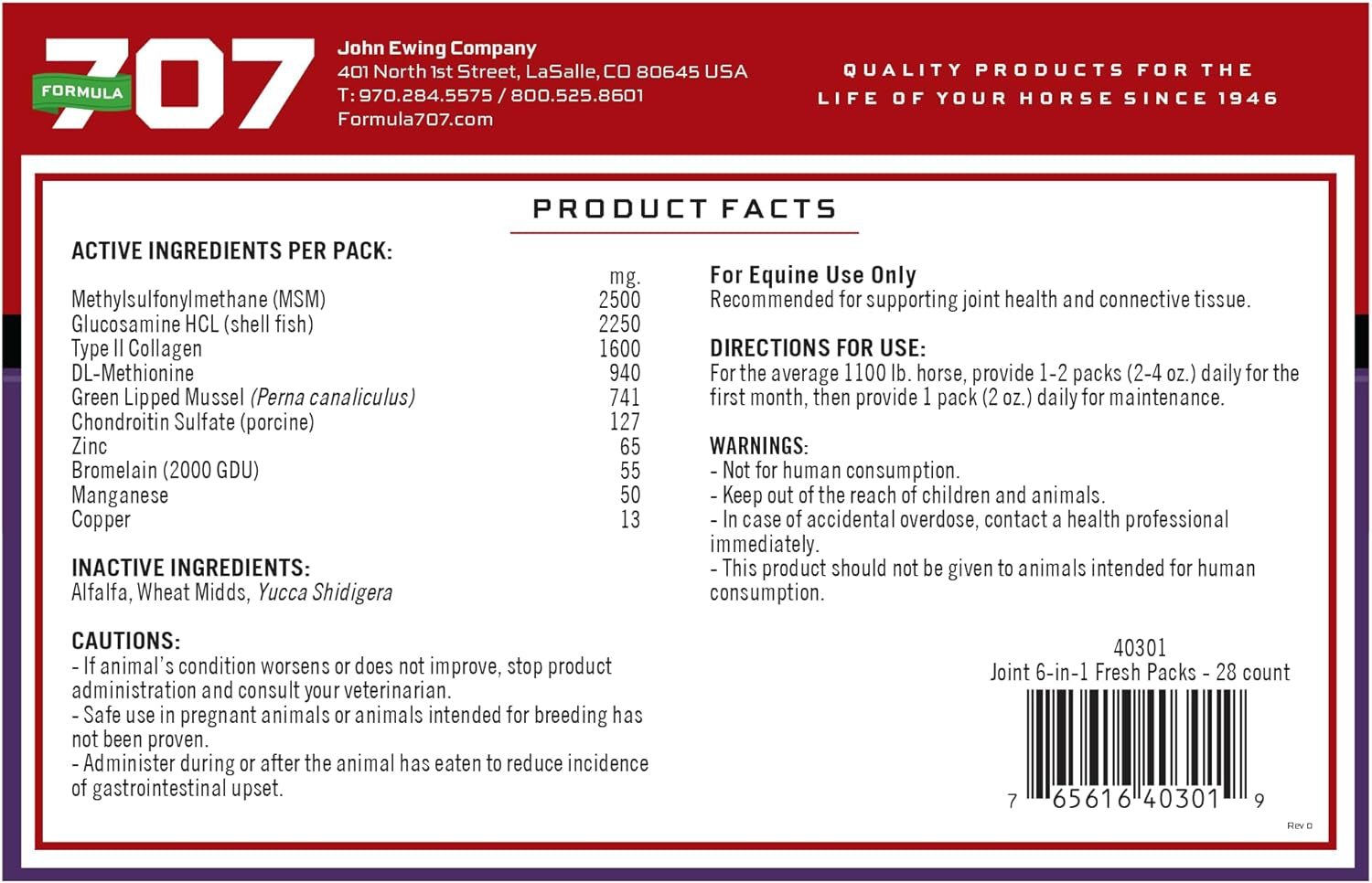 Joint 6In1 Equine Supplement, Daily Fresh Packs – Support for Joint Integrity and Inflammatory Response in Horses – Green-Lipped Mussel, MSM, Glucosamine, Chondroitin & Collagen