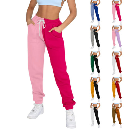 Cotton Joggers for Women Y2k Color Block Baggy Fleece Lined Sweatpants Casual Drawstring High Waisted Athletic Works Jogger Pants with Pockets Teen Girls Cute Elastic Waist Track Workout Sweat Pants
