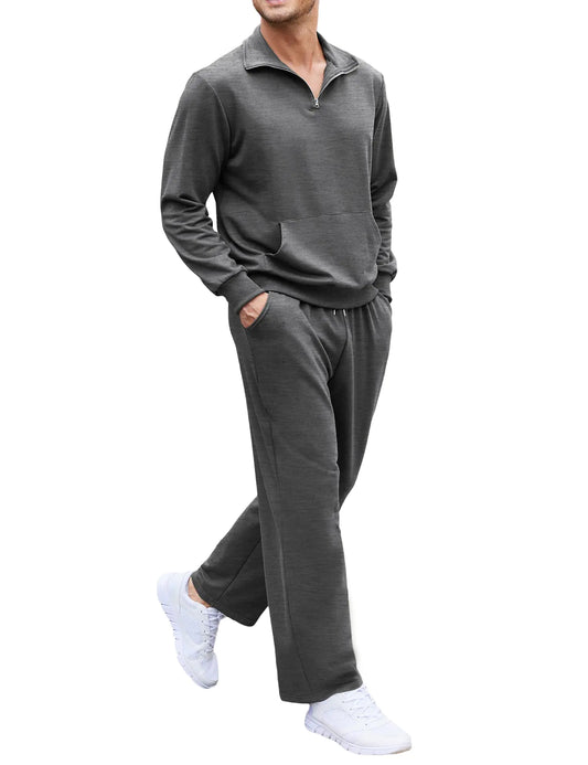COOFANDY Mens 2 Piece Tracksuit Jogging Suit Running Track Suit Sport Sweatsuits Dark Grey