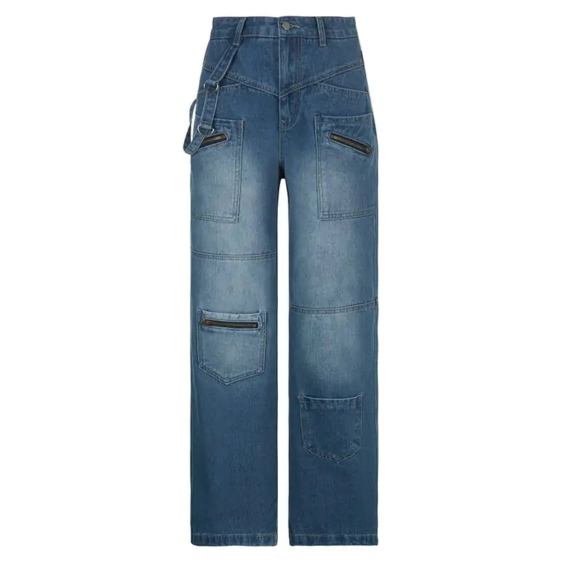 Heavy Zipper Cargo Jeans for Women