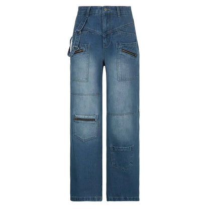 Heavy Zipper Cargo Jeans for Women