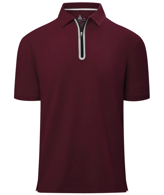 V VALANCH Maroon Polo Shirts for Men Sport Shirt Zipper Short Sleeve Casual Dress Collar Polo (Wine Red)