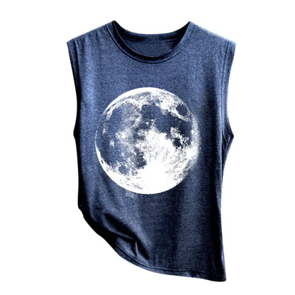 Earth Print Tank Top, Printed Vest, Sleeveless Top