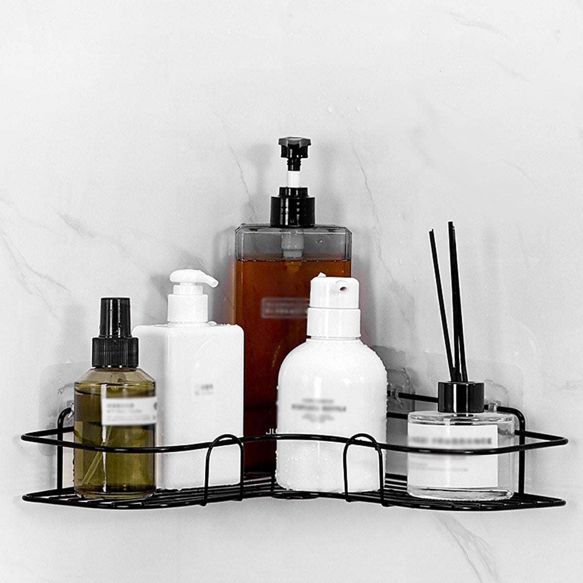 [Cast Iron Shower Shelf] 1pc Cast Iron Corner Shower Shelf - No-Drill Wall Mounted Black Wire Mesh Bathroom Storage Rack for Easy Access & Organization, Perfect for Shampoo, Conditioner, and Soap, Bathroom Storage Solution |