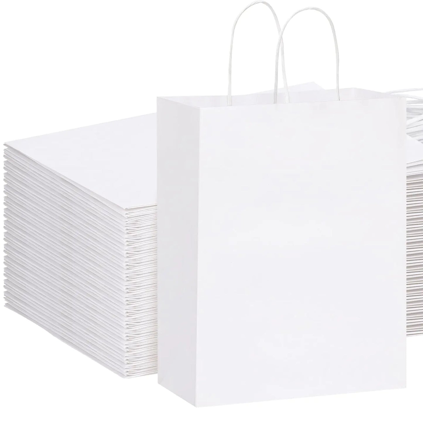 OUTUXED 100pcs White Gift Bags 10x5x13 Large Paper Gift Bags Kraft Paper Bags with Handles Bulk Shopping Bags Retail Bags for Small Business Birthday Wedding Party Favor Bags Merchandise Bags