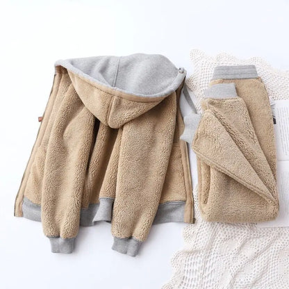 Winter Fleece Tracksuit for Women with Hood and Pants