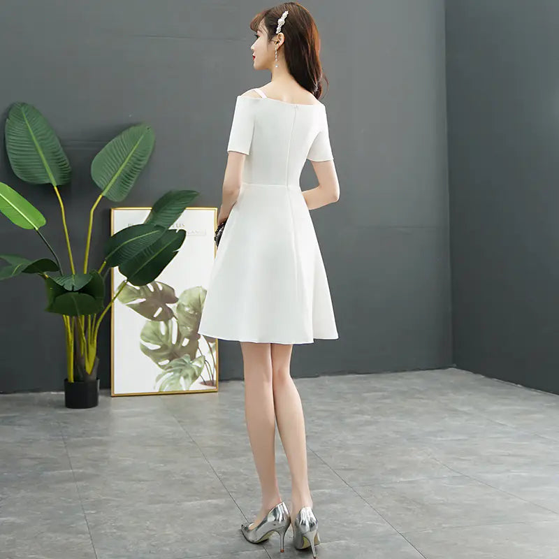 White Evening Dress for Women - Off-Shoulder Mini Dress
