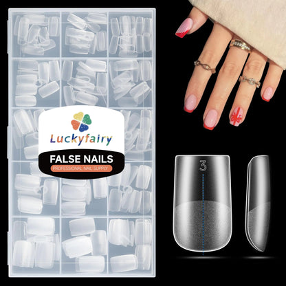 Short Square Nail Tips Pre-file Short Square Gel x Tips 240pcs Full Matte Acrylic False Nail Tips No C Curve for Easiest Short Gel Nail Extensions Home DIY Press On Nails 15 Sizes Luckyfairy