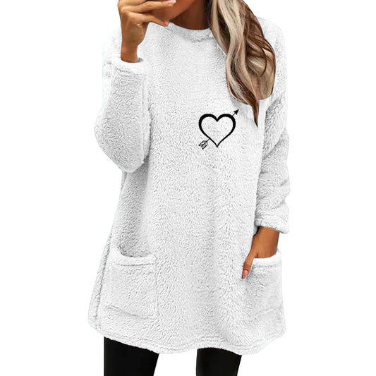 Women Sherpa Lined Fleece Sweatshirt Pullover Long Sleeve Crewneck Tunic Tees Winter Warm Casual Tops with Pockets sherpa jacket women fleece pullover women