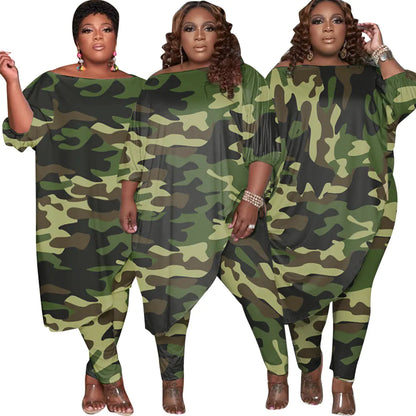 Trendy Plus Size Women's Camouflage Tracksuit Outfit