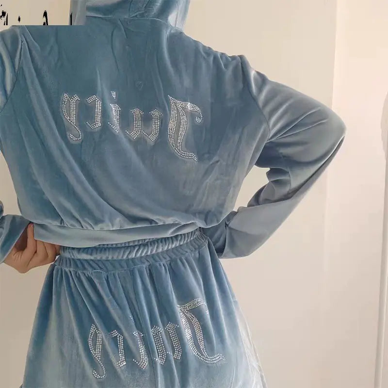 2022 Autumn Winter Fashion Rhinestone Velour Tracksuit